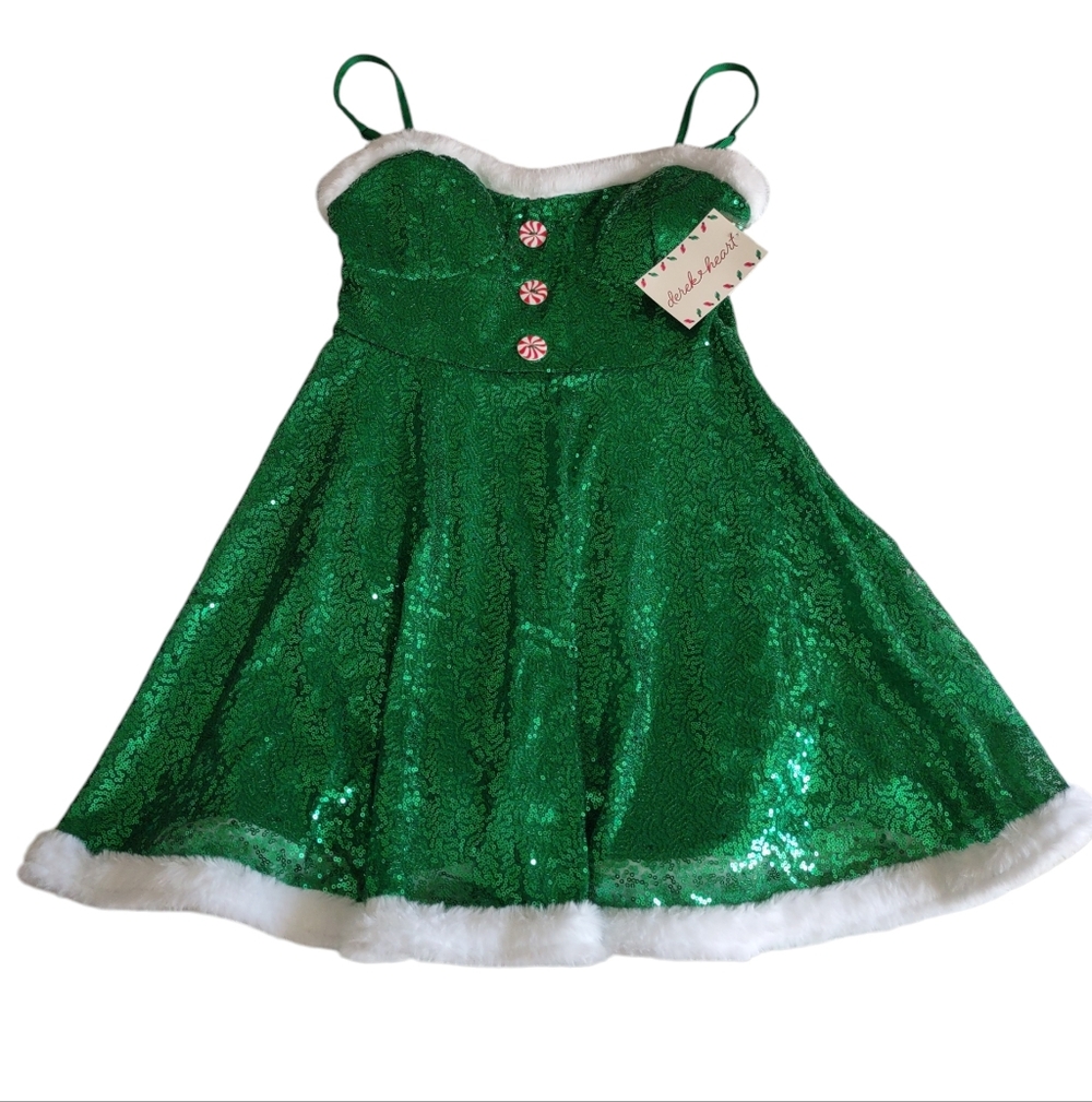 NWT Derek Heart Large Green Sequin Holiday Santa Dress